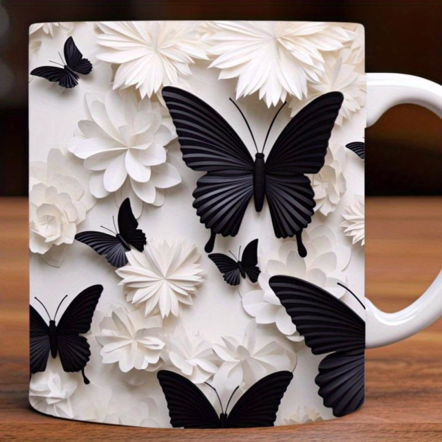 1pc 11oz Coffee Mug 3D Black and White Flowers Mug Spiritual Life Mug Ideal Morning Coffee At Home Spring Home Decor Romantic Birthday Idea Funny Coffee Cups Kitchen Decor and Accessories