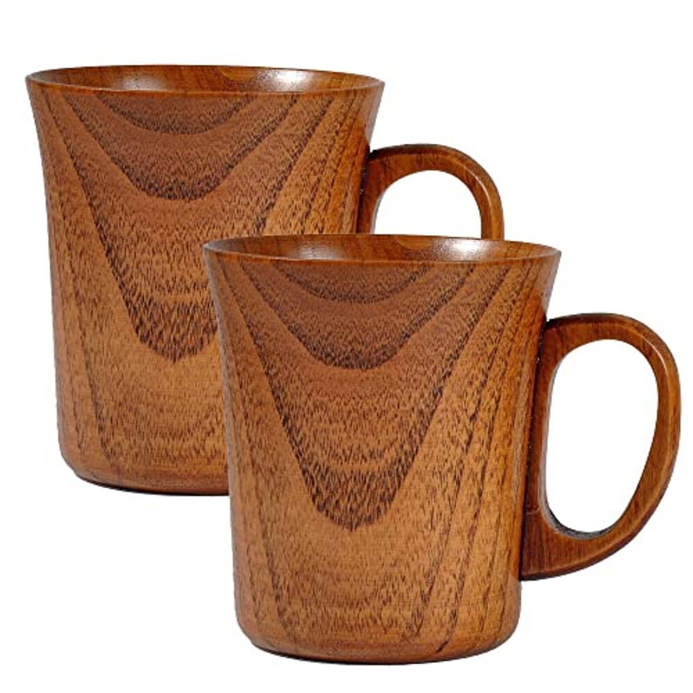 NUHUI Teamwill Set of 2 Wooden Coffee Mugs, Handmade Natural Jujube